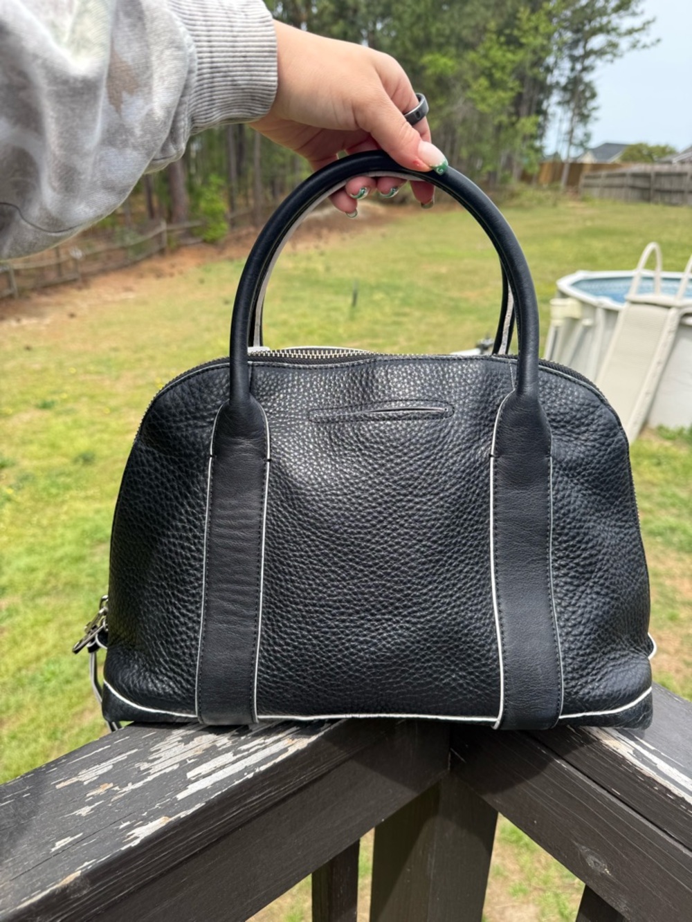 Coach 30165 Black Pebbled Leather Satchel / Duffle Bag Large - Picture 3 of 8